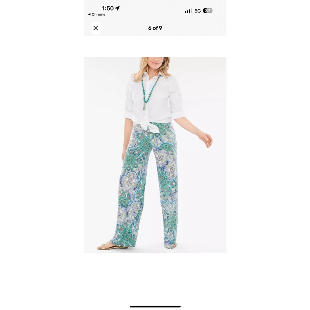 CHICO'S PANTS KNIT MEDALLION‎ PALAZZO WIDE LEG SIZE 1, M Paisley Boho Relax